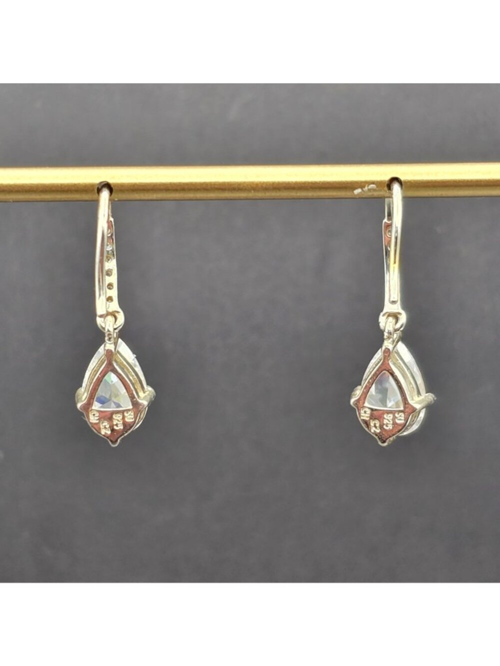 Sterling Silver Pear Cut Cubic Zirconia Dangle Earrings 1" Pave Teardrop Jewelry - Picture 8 of 10